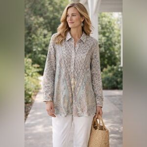 Soft Surroundings Boho Floral Paisley Cotton Blouse Small EUC